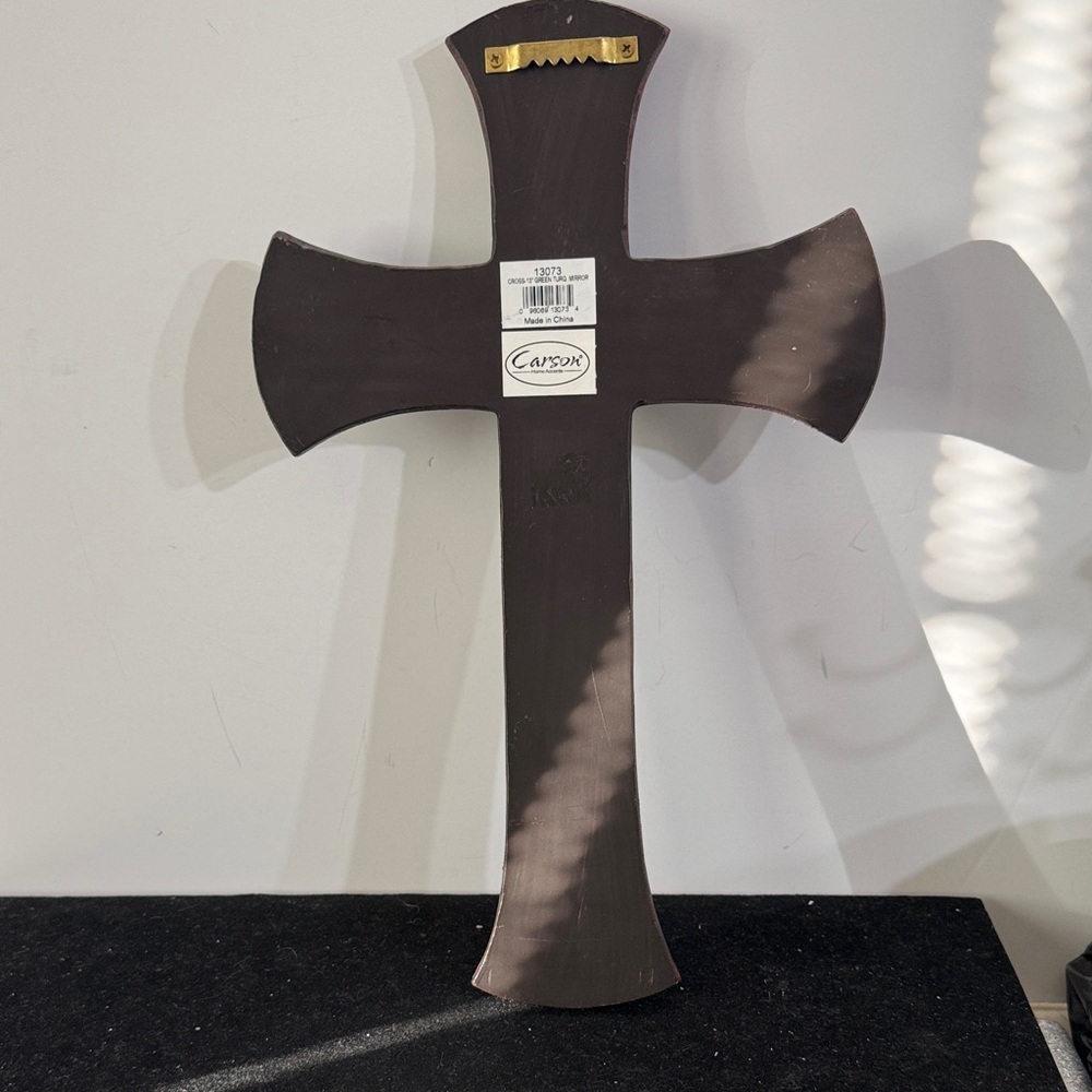 Decorative Brown and Silver Wall Cross with Turquoise Accents - Picture 2 of 2